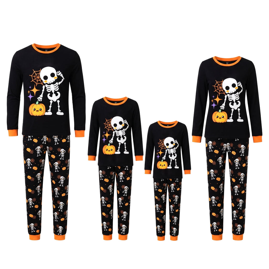 NIPAXO Family Matching Halloween Pajamas Set - Spooky Cute Skeleton & Pumpkin Graphic Long Sleeve Sleepwear for Adults, Kids & Toddlers