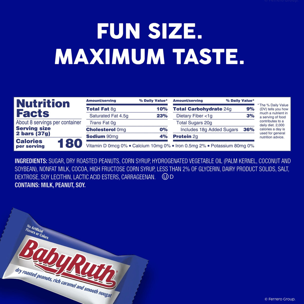 Baby Ruth Halloween Candy Bars Fun Size, Bulk Candy for Party Favors