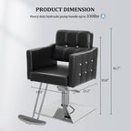 OmySalon Hydraulic Barber Chair, Black - 19.3 Inch Wide, 330Lbs Capacity