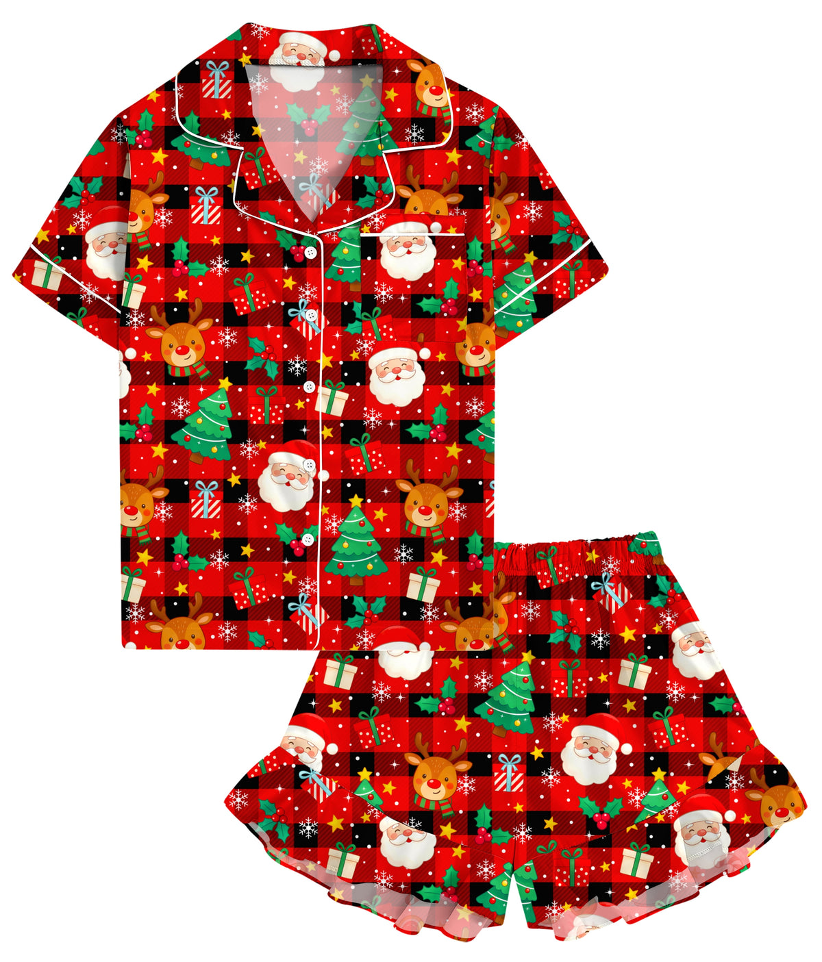 Aideaone Girls Satin Pajama Set Short Sleeve Button Down Silk Sleepwear 2 Piece Summer Loungewear for Child Girl 6-14Y