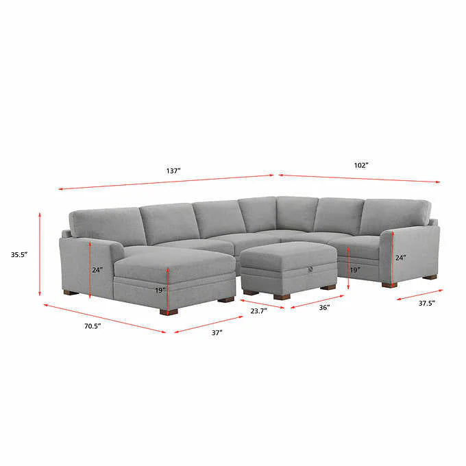 Thomasville Fabric Sectional With Storage Ottoman, 4-Piece, Gray - Langdon