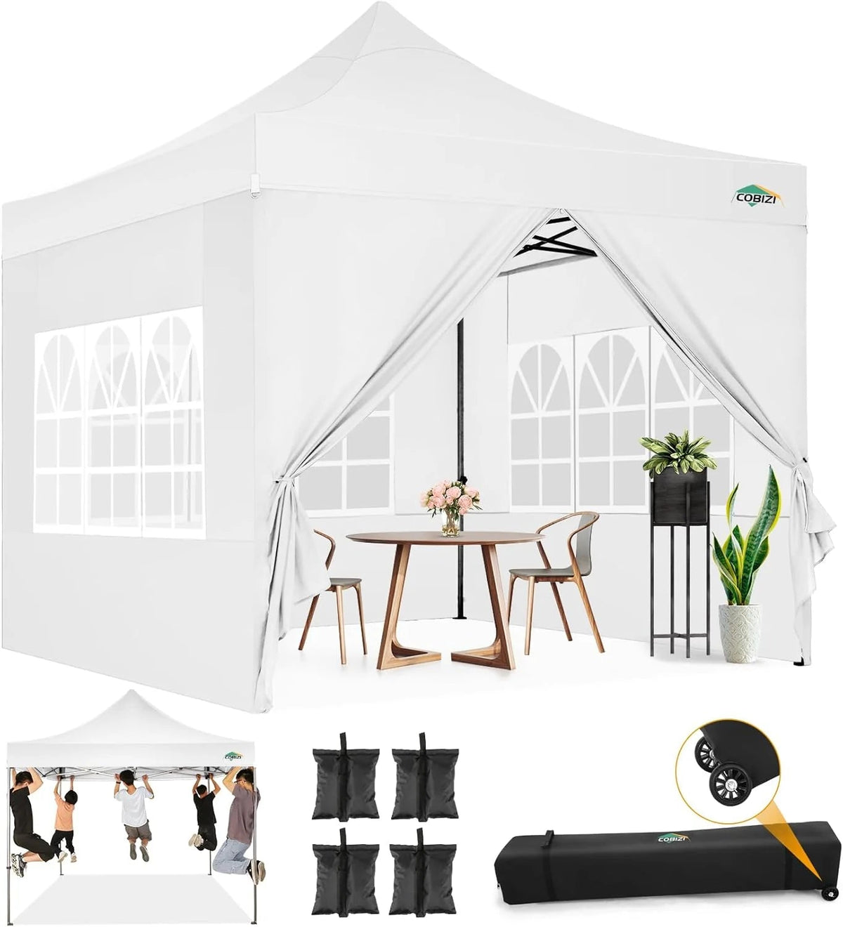 COBIZI 10x20 Heavy Duty Pop-Up Canopy Tent With 6 Sidewalls - Black