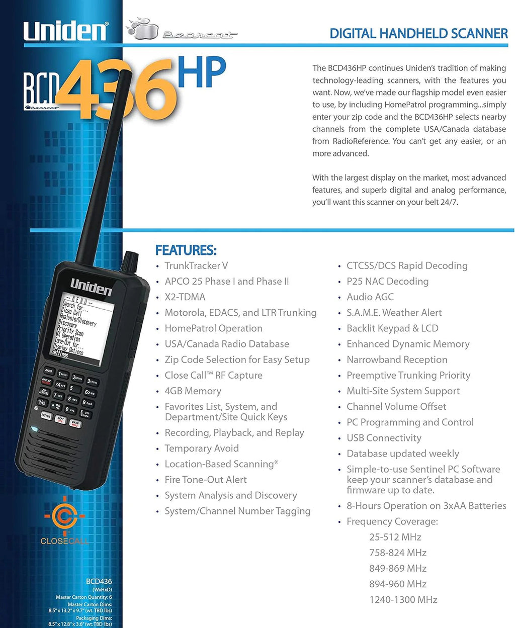 Uniden Digital Handheld Scanner With GPS And Weather Alerts - BCD436HP