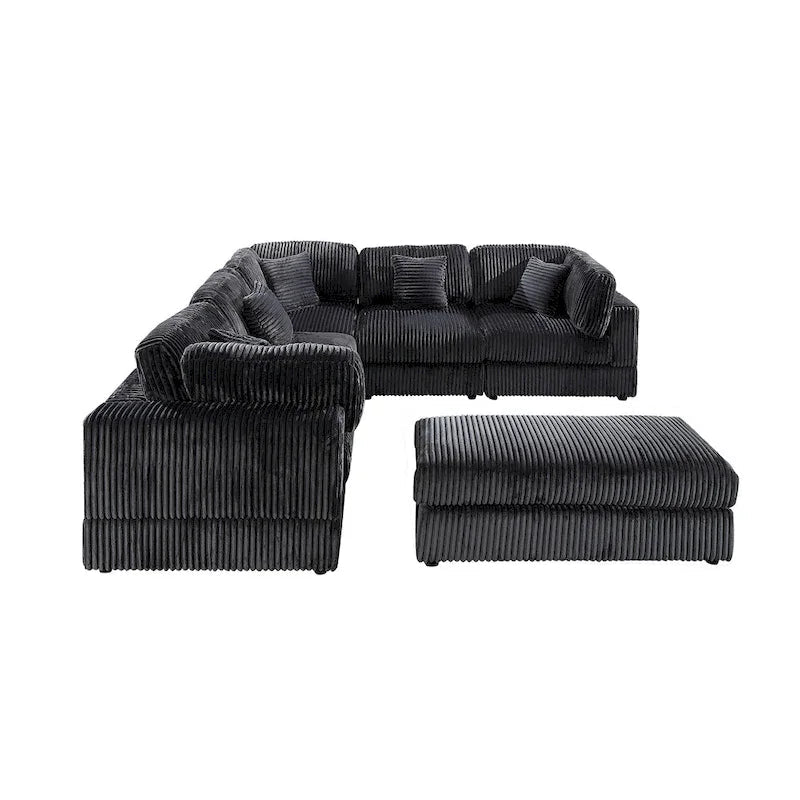 6-Piece Corduroy Upholstered L-Shaped Modular Sectional Sofa