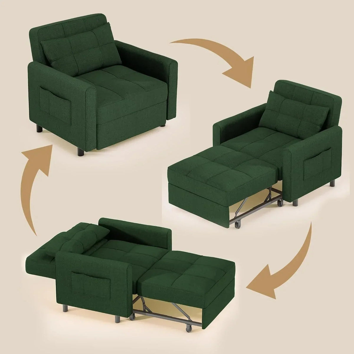 3-in-1 Convertible Pullout Sleeper Chair Bed - 75in x 26in x 17in