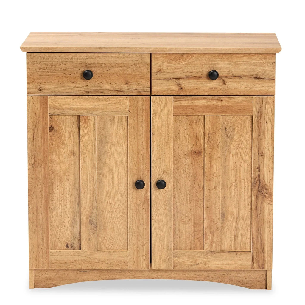 Baxton Studio 2-Door Buffet Kitchen Cabinet, Oak Brown Finished Wood - Lauren
