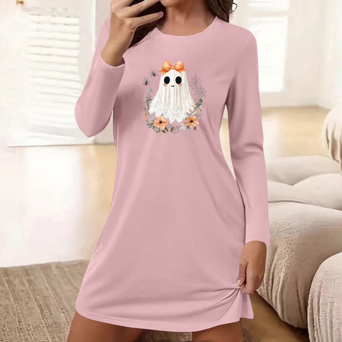 Censtreet Halloween Sleep Shirts for Women Short Sleeve Night Shirts for Sleeping Pullover Nightgown Soft Nightdress