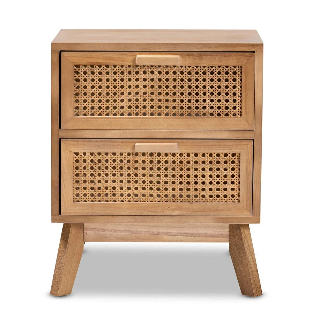 Baxton Studio Walnut Brown Finished Wood 2-Drawer Nightstand With Rattan - Baden