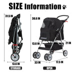 Foldable Dog And Cat Pet Stroller With Storage Basket, Removable Liner And 4 Wheels - Black