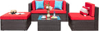 5-Piece All-Weather Wicker Patio Conversation Set With Ottoman And Cushions
