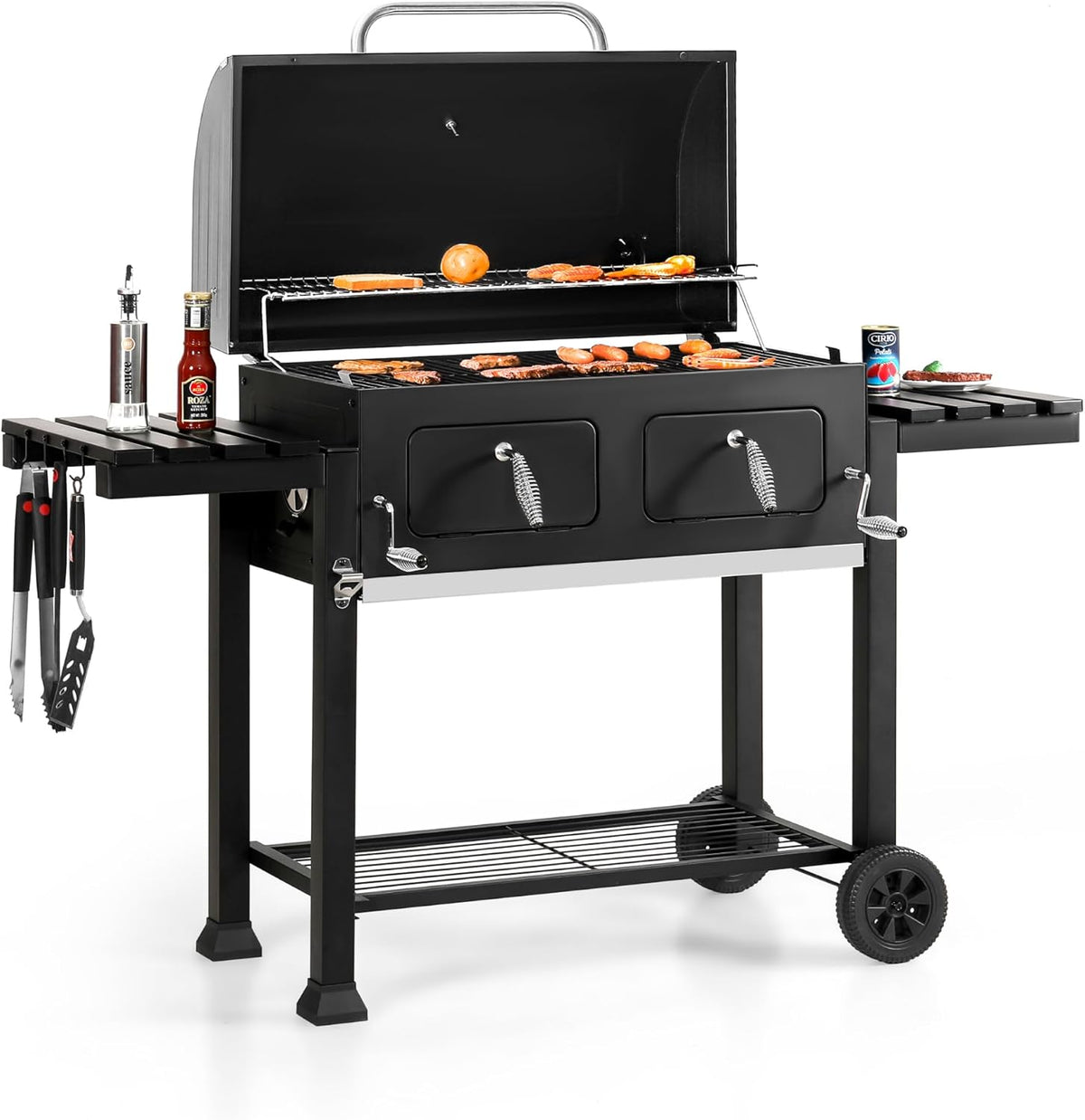 Sophia & William Charcoal BBQ Grill, 794 Sq. In. Cooking Area, 2 Lifting Charcoal Trays, Black