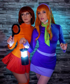 Couples Halloween Costumes for Women Velma Cosplay Outfit Orange Velma Costume with Mini Skater Skirt