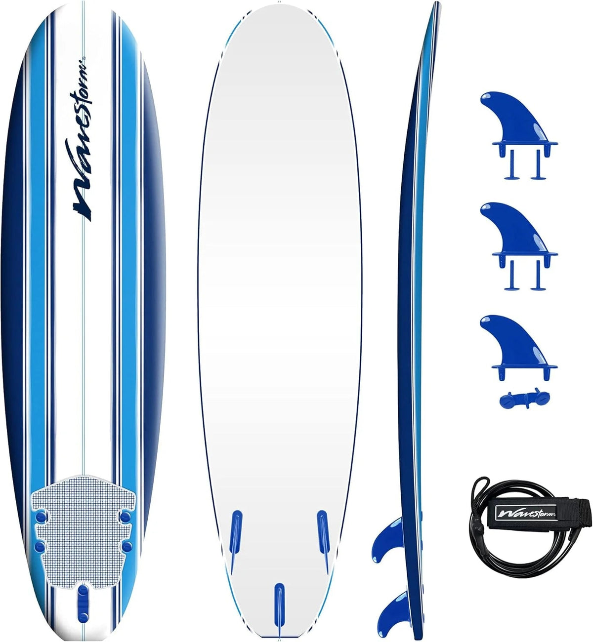 Wavestorm Classic Soft Top Foam 7ft Surfboard With Leash And Multiple Fins - AZ22-WSSF700-PIN