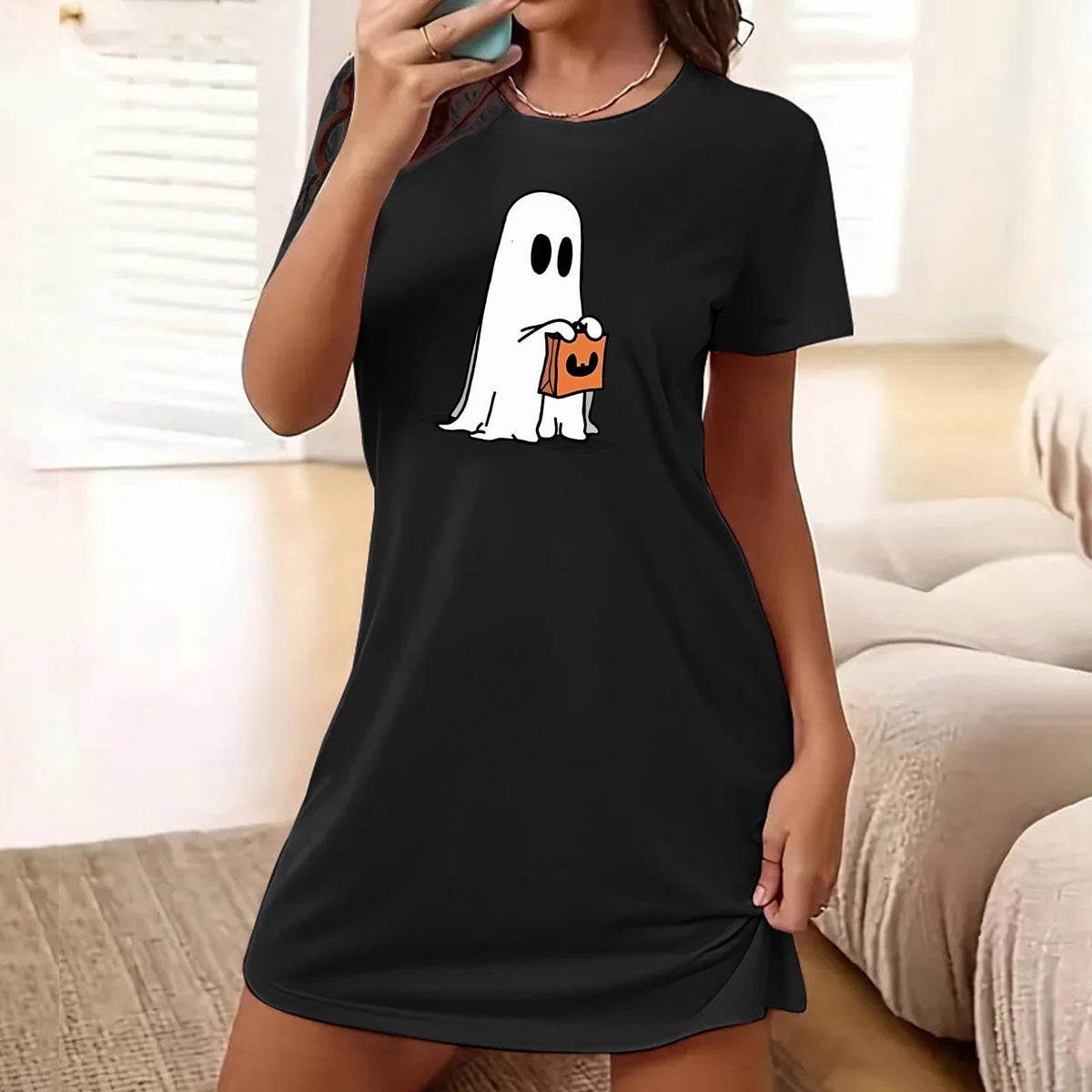 Censtreet Halloween Sleep Shirts for Women Short Sleeve Night Shirts for Sleeping Pullover Nightgown Soft Nightdress