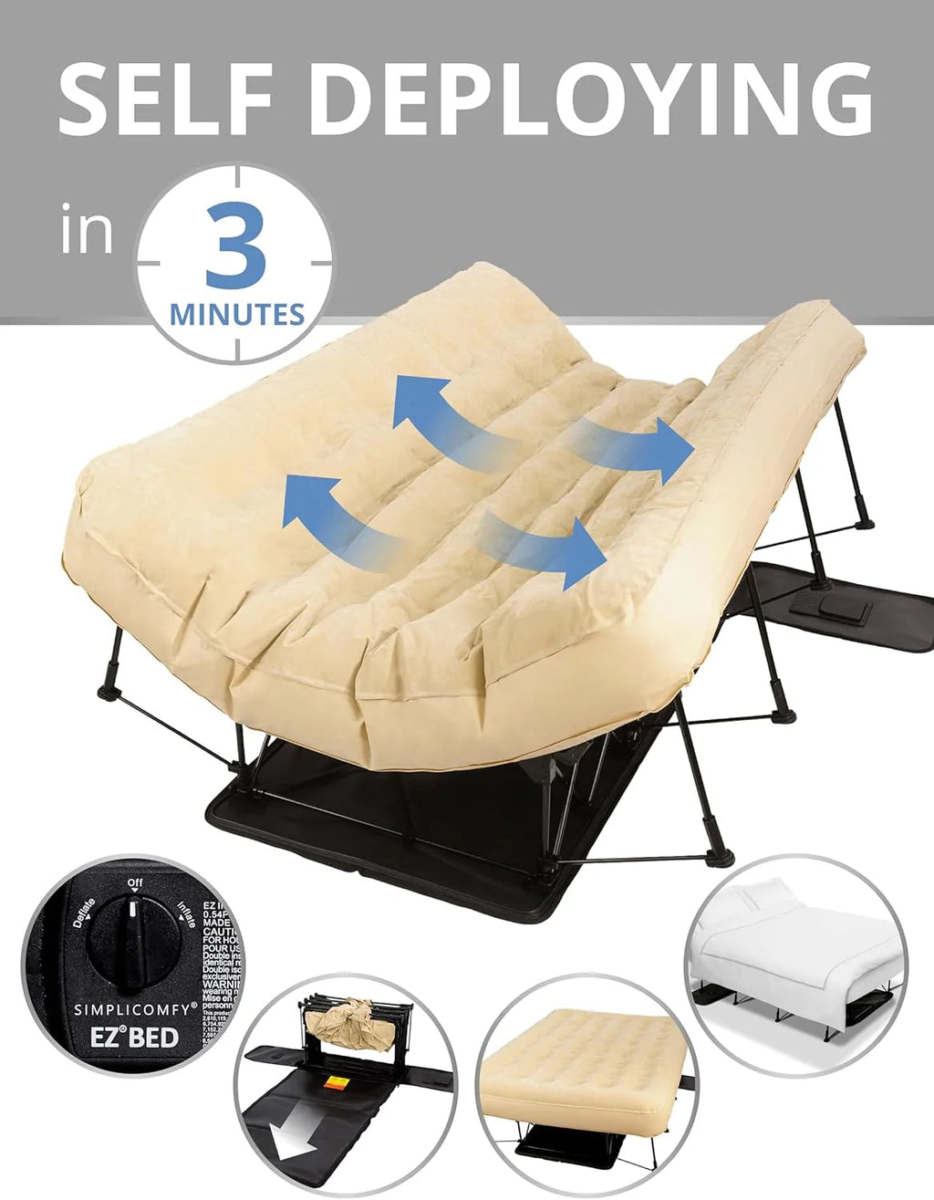 Simpli Comfy Queen EZ Air Mattress With Frame And Built-In Pump