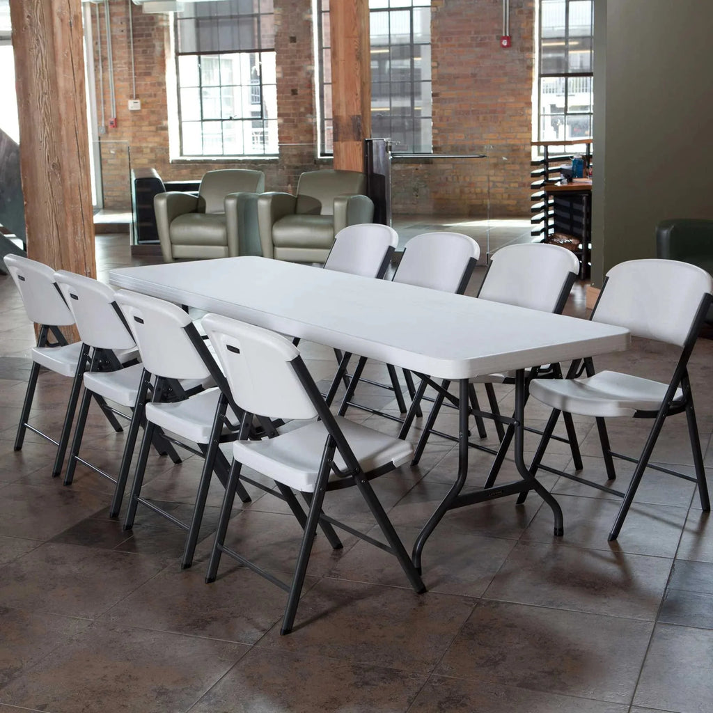 Lifetime 4 8-Foot Rectangle Folding Tables And 32 Chairs Set, White Granite - 80147