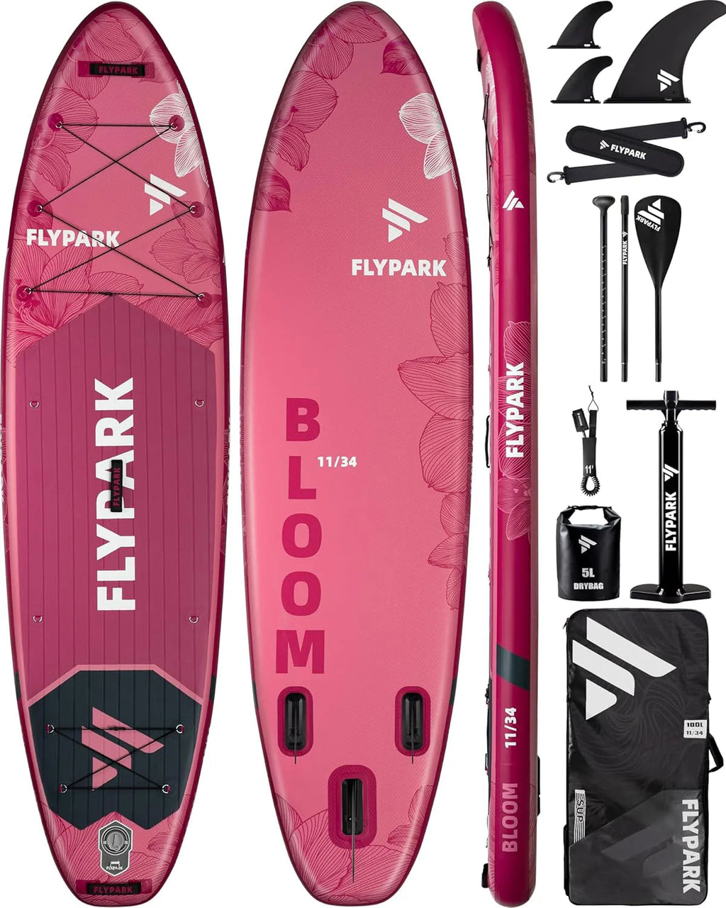 Flypark Inflatable Paddleboard, 11-inch x 34-inch, 420 Pounds Capacity, 15 D-Rings