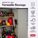 Keter Premier Tall Vertical Resin Outdoor Storage Shed With Floor And Locking Double Doors - Grey
