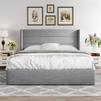 Allewie Queen Lift Up Storage Bed Frame With Wingback Headboard, Light Beige - 80.7 x 60.6 x 44.5 in