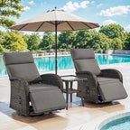 Pocassy 3-Piece Outdoor Recliner Set With Side Tables And Grey Cushions