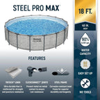 Steel Pro MAX 14 Foot x 48 Inch Round Steel Frame Above Ground Pool Set With 1,000 Filter Pump, Ladder And Cover - Gray
