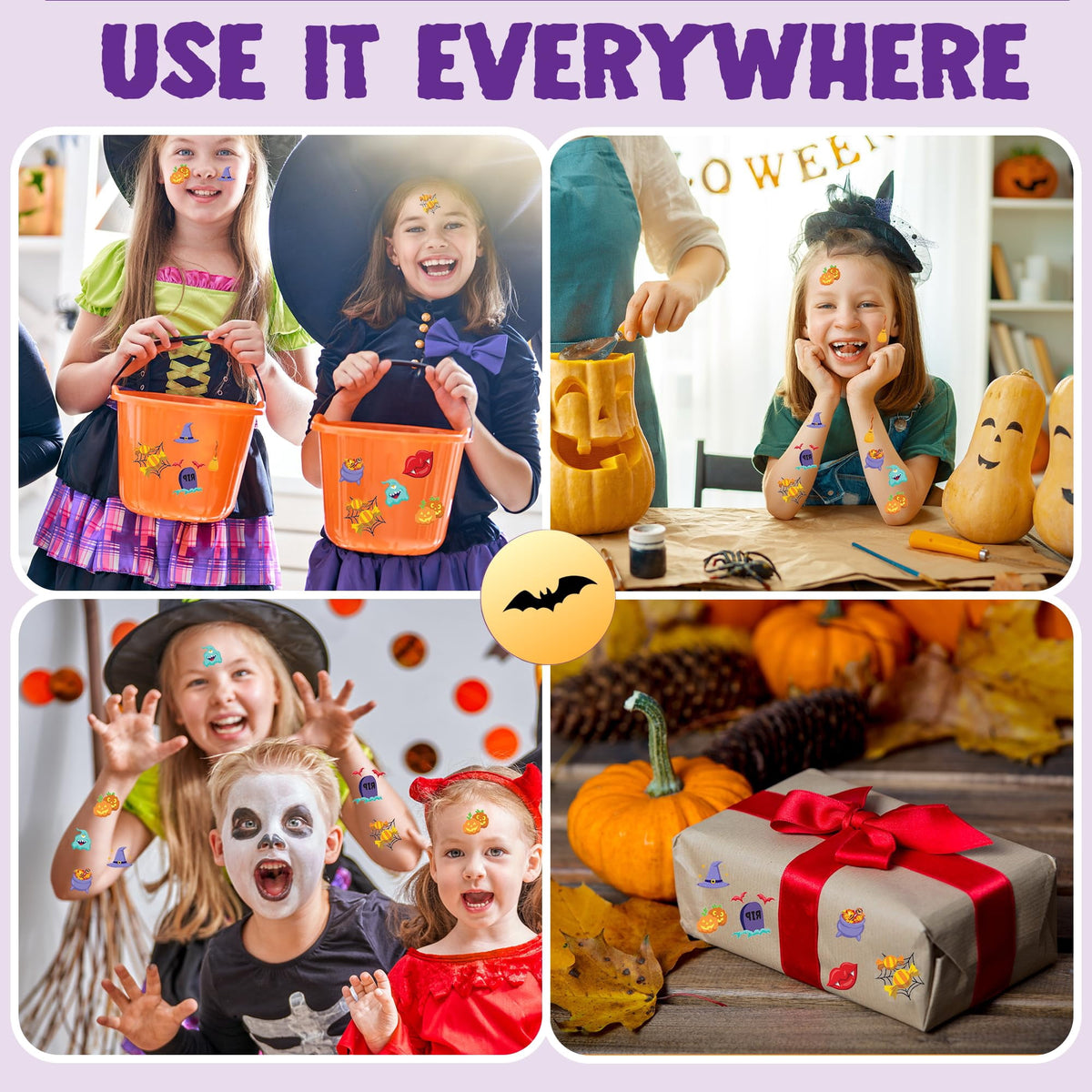 Joyfy 300+ Halloween Temporary Tattoos, Glow in The Dark Tattoos for Kids, Halloween Toys Bulk, Halloween Trick or Treat Toys, Halloween Party Favor