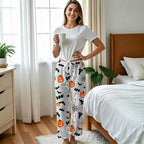 Halloween Pajama Pants for Women Halloween Pumpkin Print Fuzzy Sleep Pants for Women Warm Cozy Pj Bottoms Lounge Pants Plush Pajama Pants