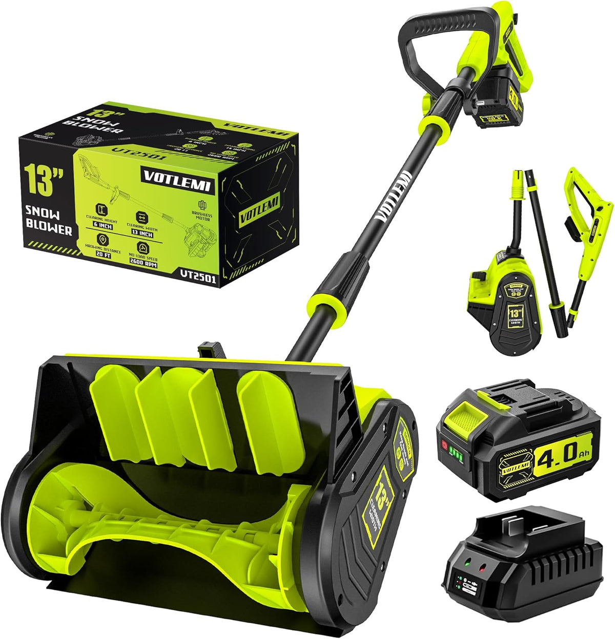 VOTLEMI Cordless Snow Shovel 13 Inch 40V 4.0Ah Green