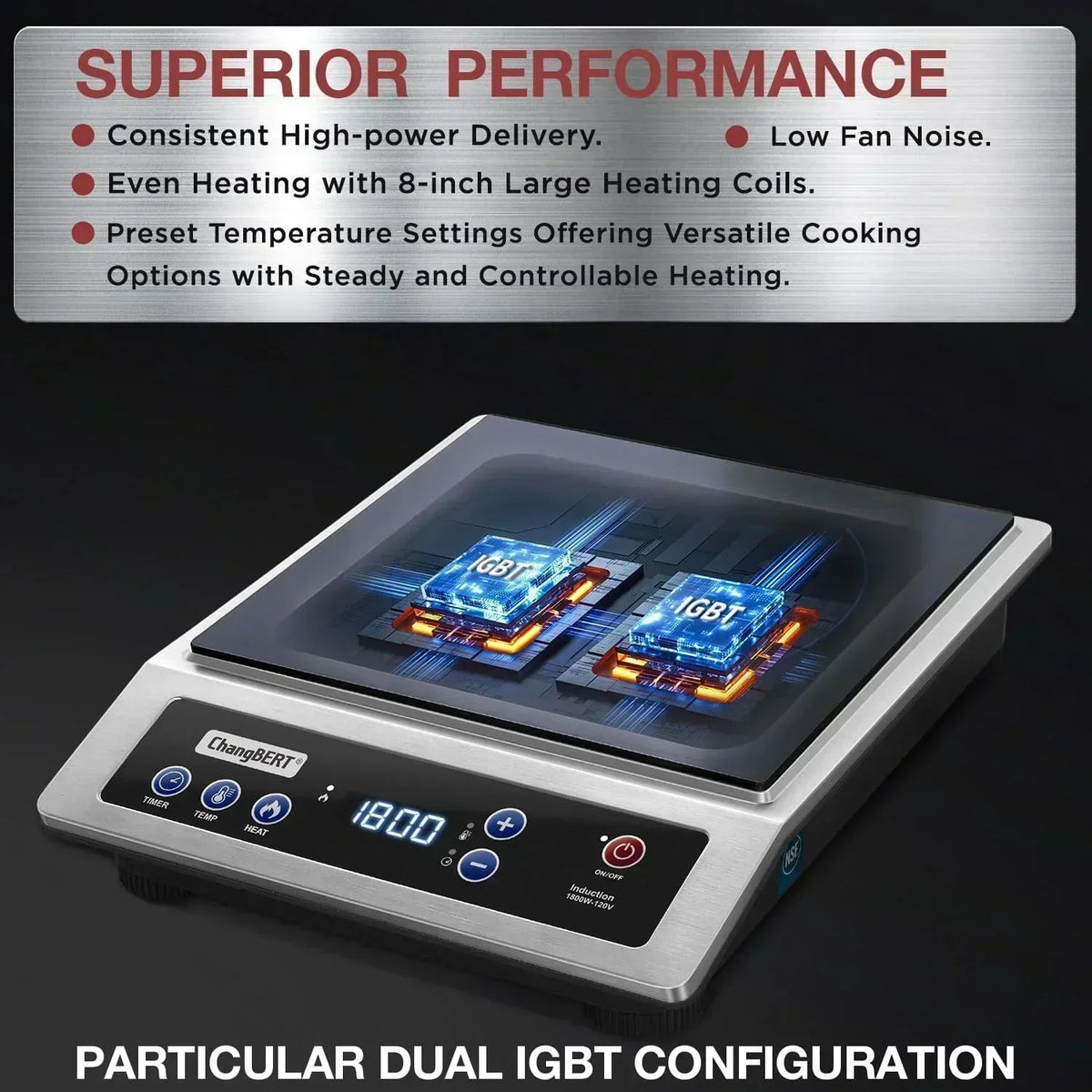 Portable Induction Cooktop With 8-Inch Heating Coil Stainless Steel Countertop Burner
