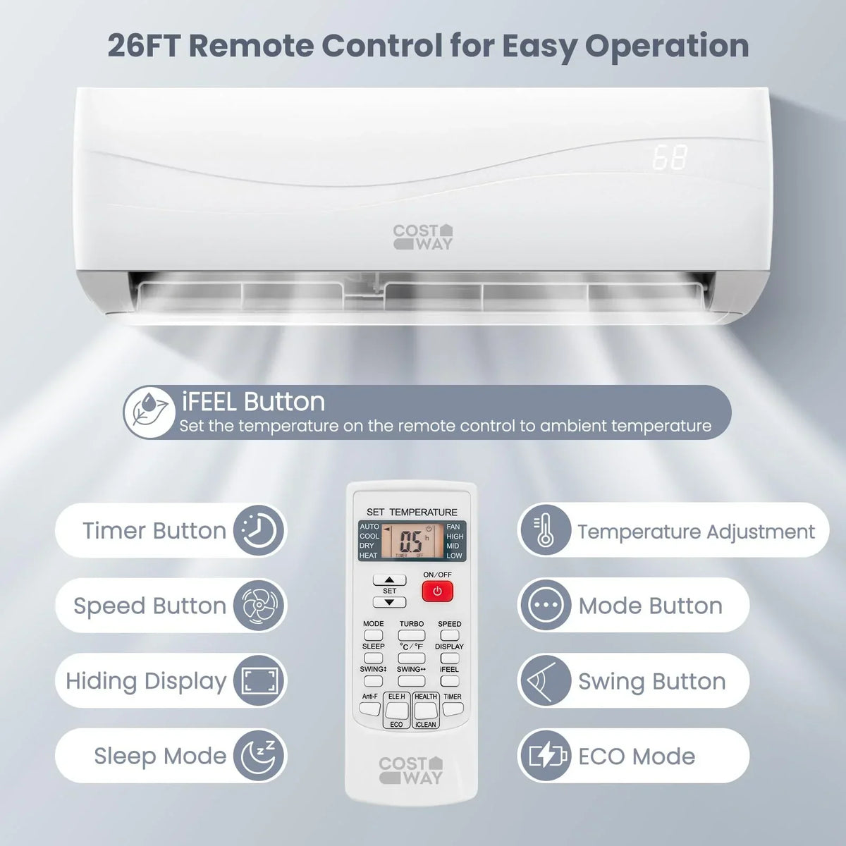 Mini Split Air Conditioner And Heater, 12000 BTU, White - 1015-CYFP