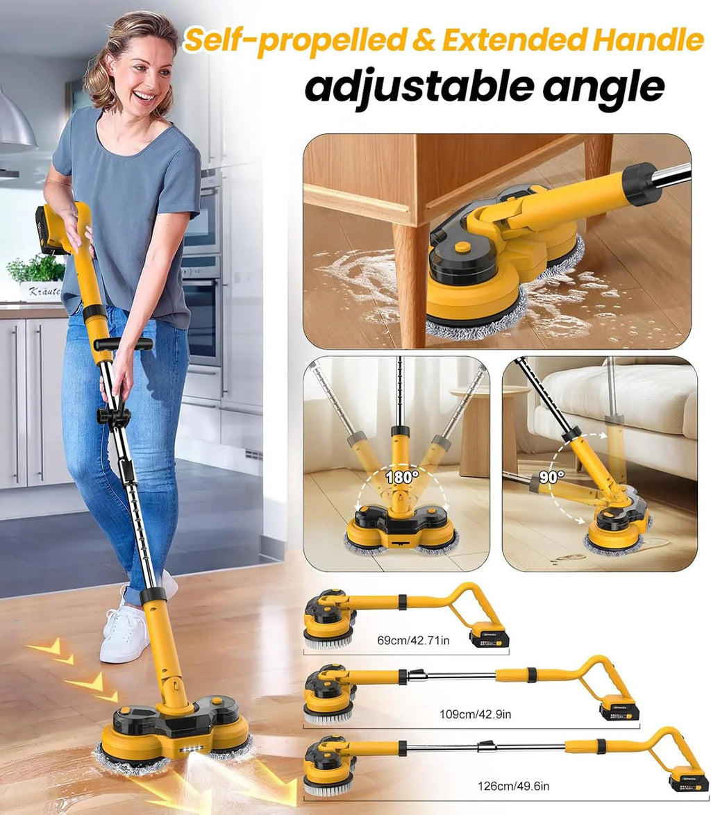 qimedo 2-in-1 Cordless Electric Mop And Power Scrubber, 6000mAh, 800RPM - M1 YD-QJS1804SS-PRO1
