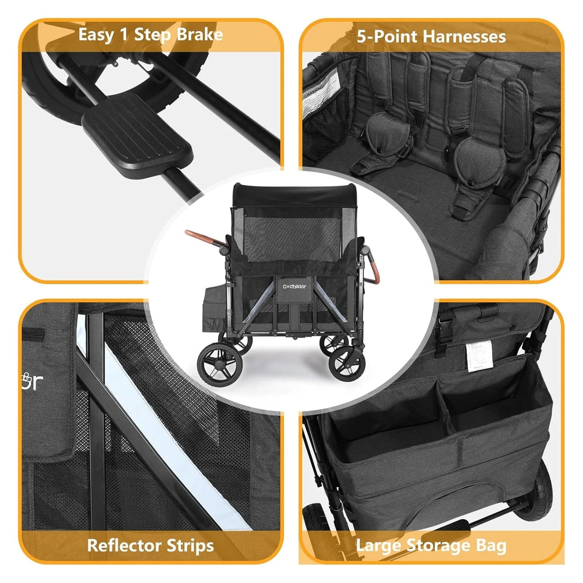 Cochildor 4 Seater All-Terrain Wagon Stroller, 300 lb Capacity, Light Grey - ST4N