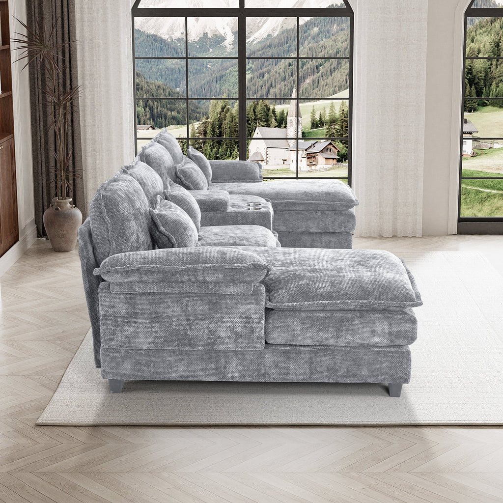 Wiilayok U-Shaped Modular Sectional Sofa, 124 inch Extra Deep Chenille, Storm Gray