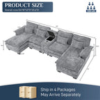 Wiilayok U-Shaped Modular Sectional Sofa, 124 inch Extra Deep Chenille, Storm Gray