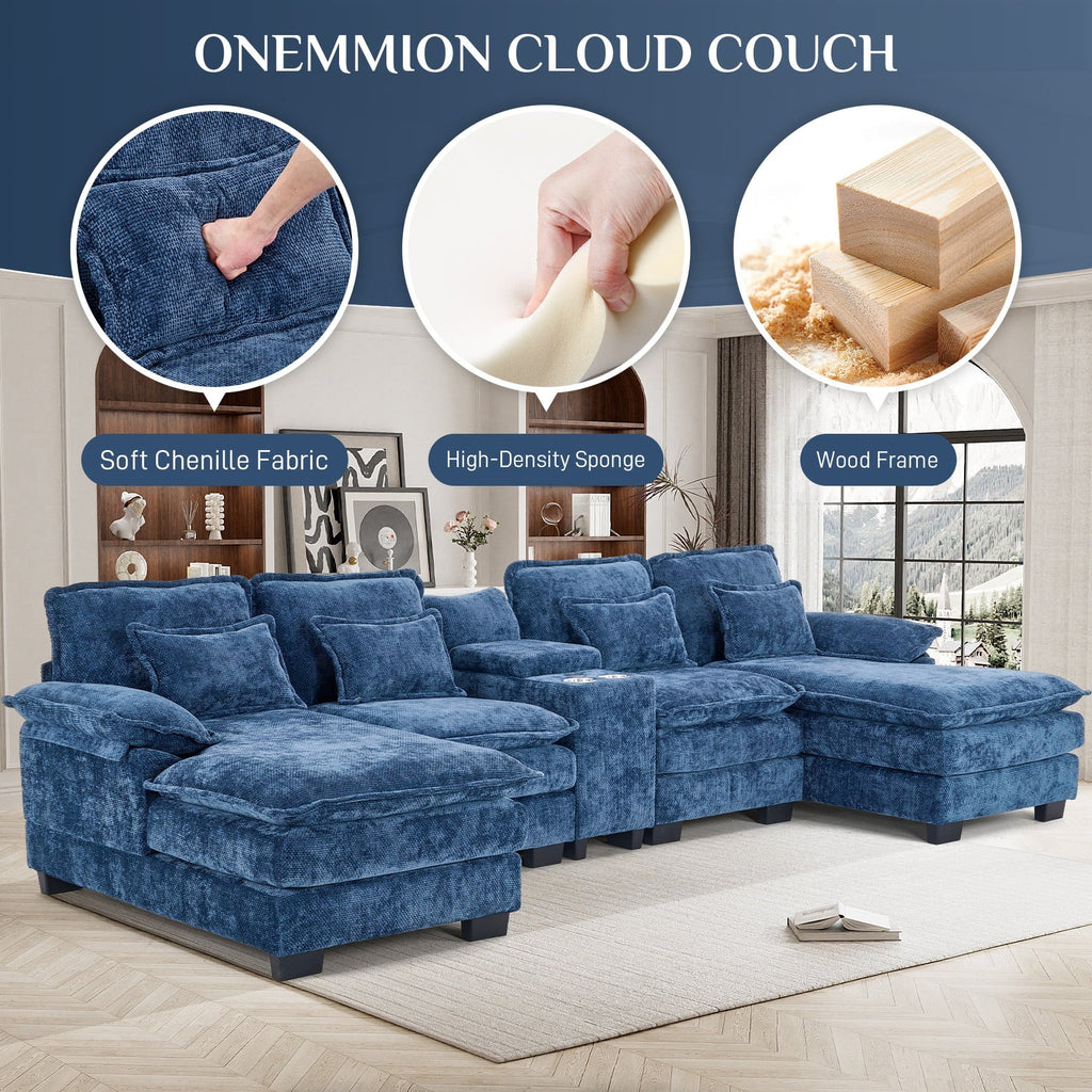 Wiilayok U-Shaped Modular Sectional Sofa, 124 inch Extra Deep Chenille, Storm Gray