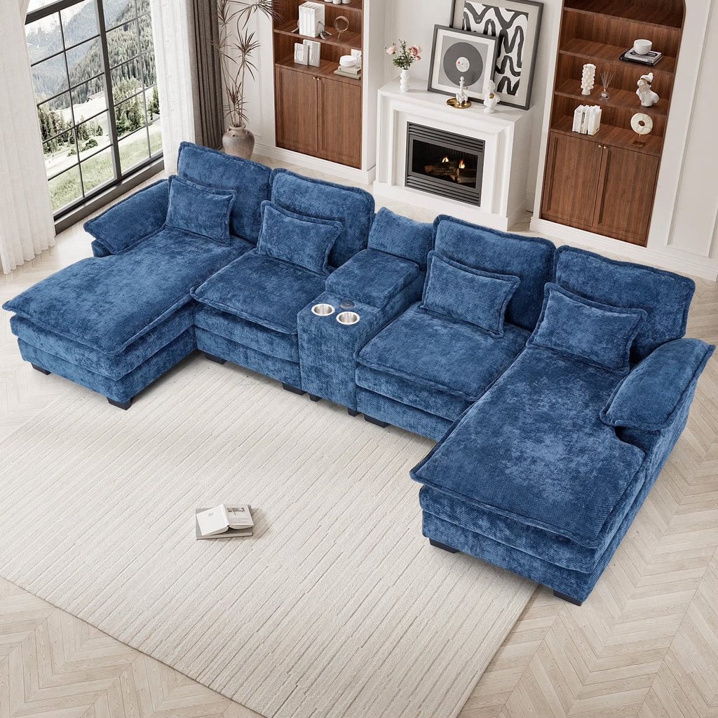 Wiilayok U-Shaped Modular Sectional Sofa, 124 inch Extra Deep Chenille, Storm Gray