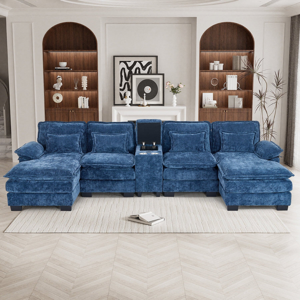 Wiilayok U-Shaped Modular Sectional Sofa, 124 inch Extra Deep Chenille, Storm Gray