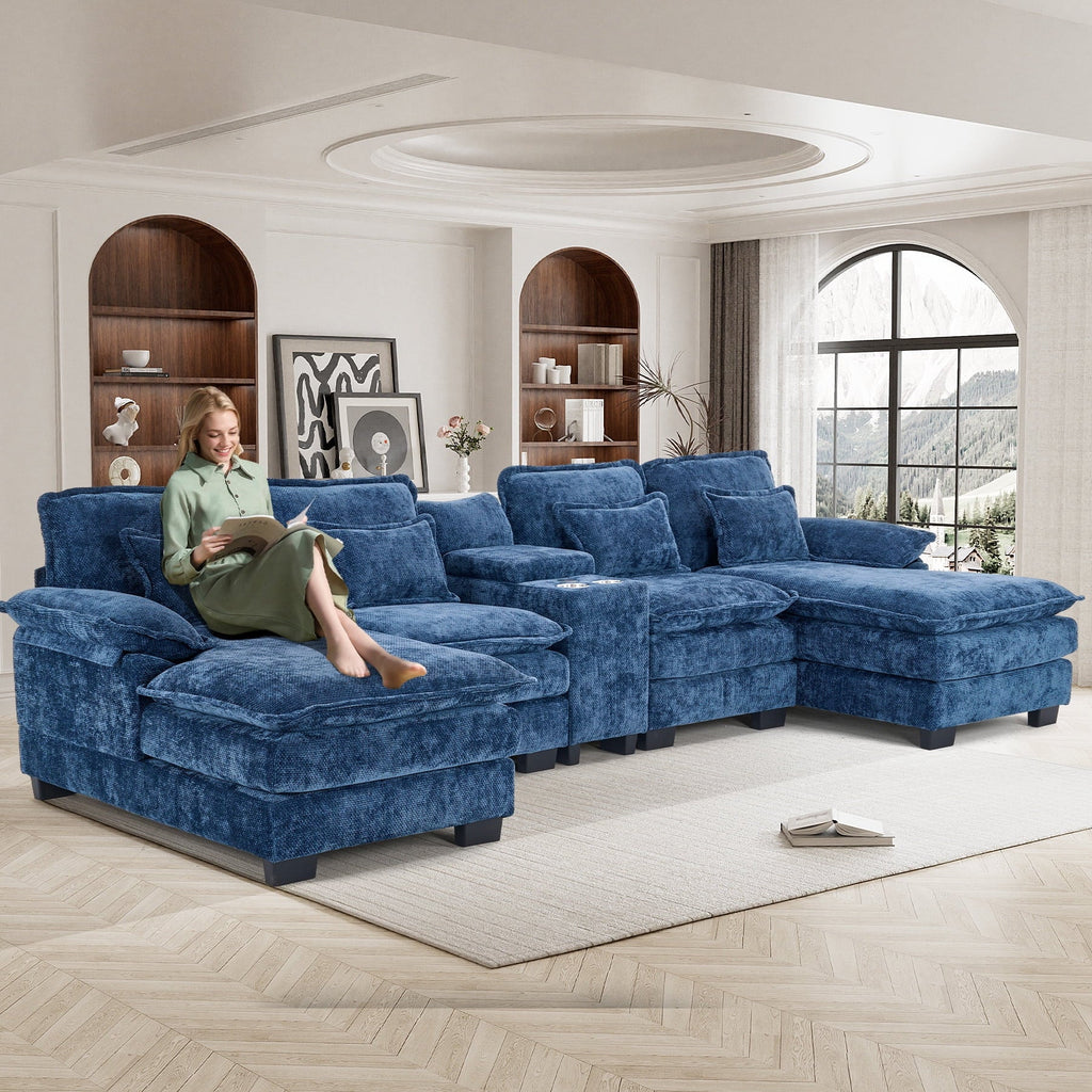 Wiilayok U-Shaped Modular Sectional Sofa, 124 inch Extra Deep Chenille, Storm Gray