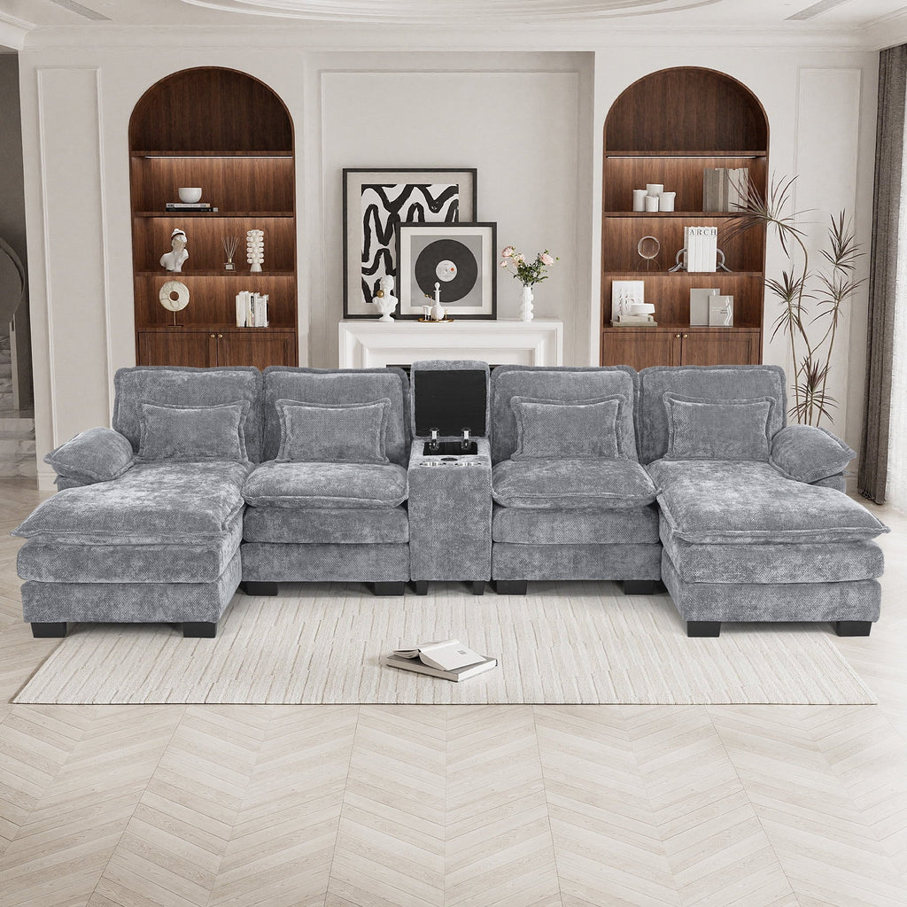 Wiilayok U-Shaped Modular Sectional Sofa, 124 inch Extra Deep Chenille, Storm Gray