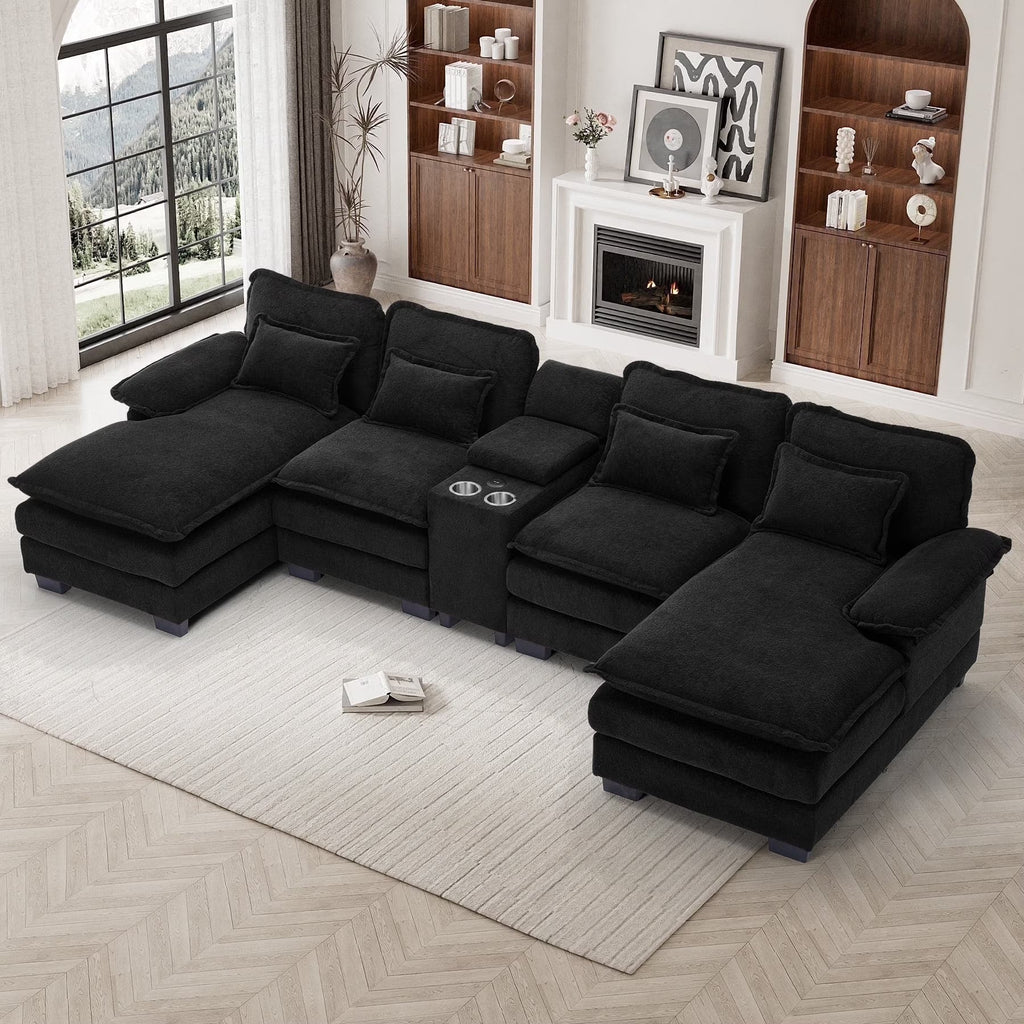 Wiilayok U-Shaped Modular Sectional Sofa, 124 inch Extra Deep Chenille, Storm Gray