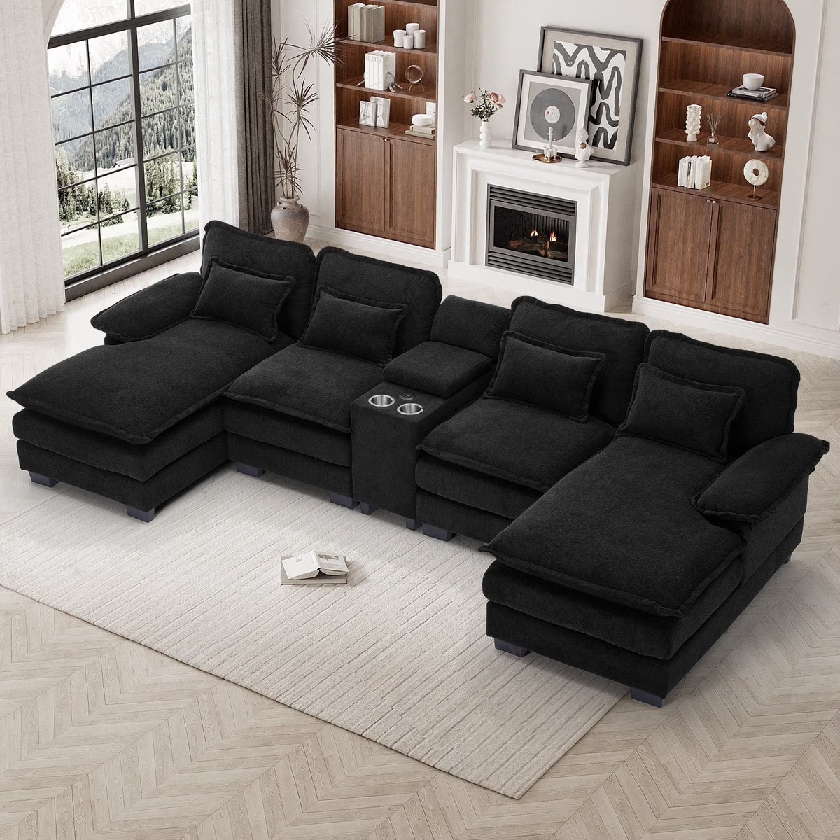 Wiilayok U-Shaped Modular Sectional Sofa, 124 inch Extra Deep Chenille, Storm Gray