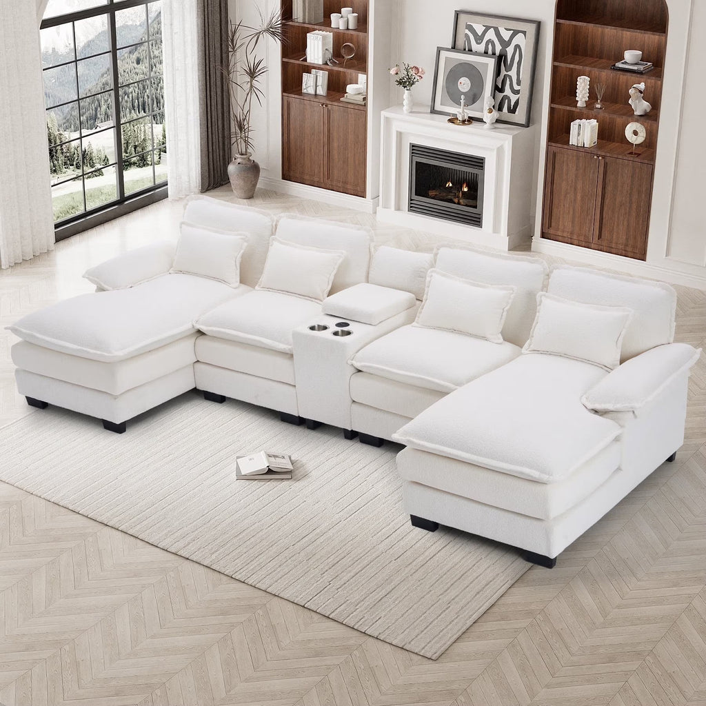 Wiilayok U-Shaped Modular Sectional Sofa, 124 inch Extra Deep Chenille, Storm Gray
