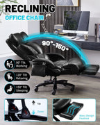 Big And Tall Executive Office Chair, 800 Lbs, 8-Node Massage, Heat, PU Leather, Adjustable Footrest