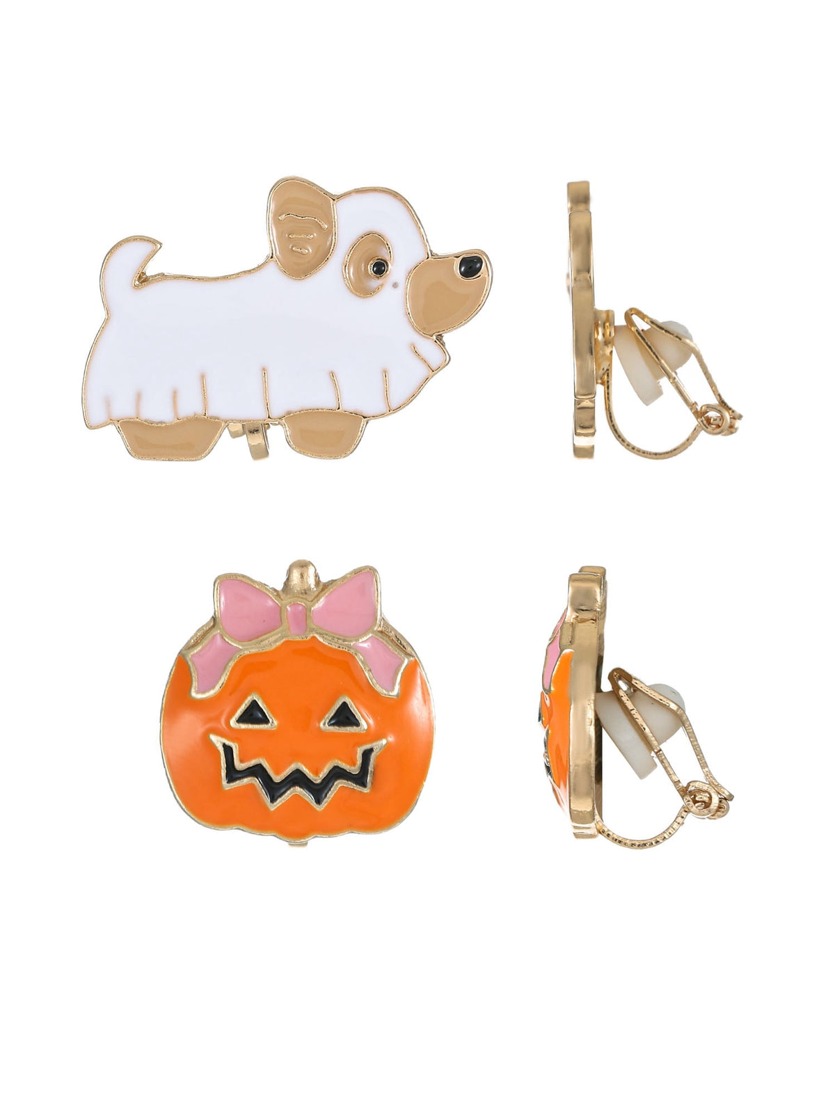 Way to Celebrate Ghost Dog & Jack-O-Lantern Halloween Clip-On Stud Earrings, 2 Pairs