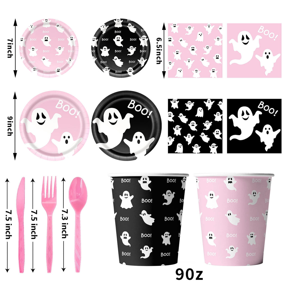 50/73/93Pcs Halloween Boo Party Tableware Supplies Decorations, Spooky Ghost Plates Napkins Boo Ghost Tableware Tablecloth Banner for Halloween Birthday Party Boo Baby Shower Party Supplies