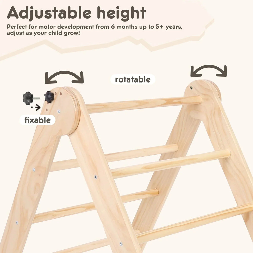 HARPPA Foldable 2-in-1 Wooden Pikler Triangle Climbing Arch With Ramp And Slide - Five Adjustable Angles