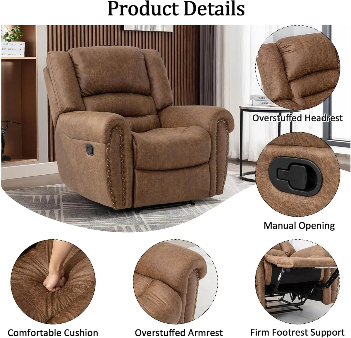 CANMOV Manual Recliner Chair, Nut Brown
