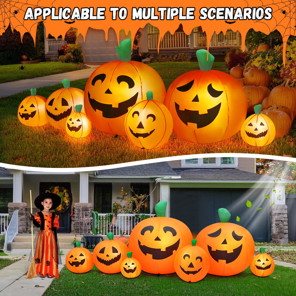 Yexmas 8 FT Halloween Inflatables Pumpkin, 7 Pumpkins Halloween Outdoor Decoration with Built-in LED Lights, Halloween Blow Ups for Yard, Lawn, Garden Decor
