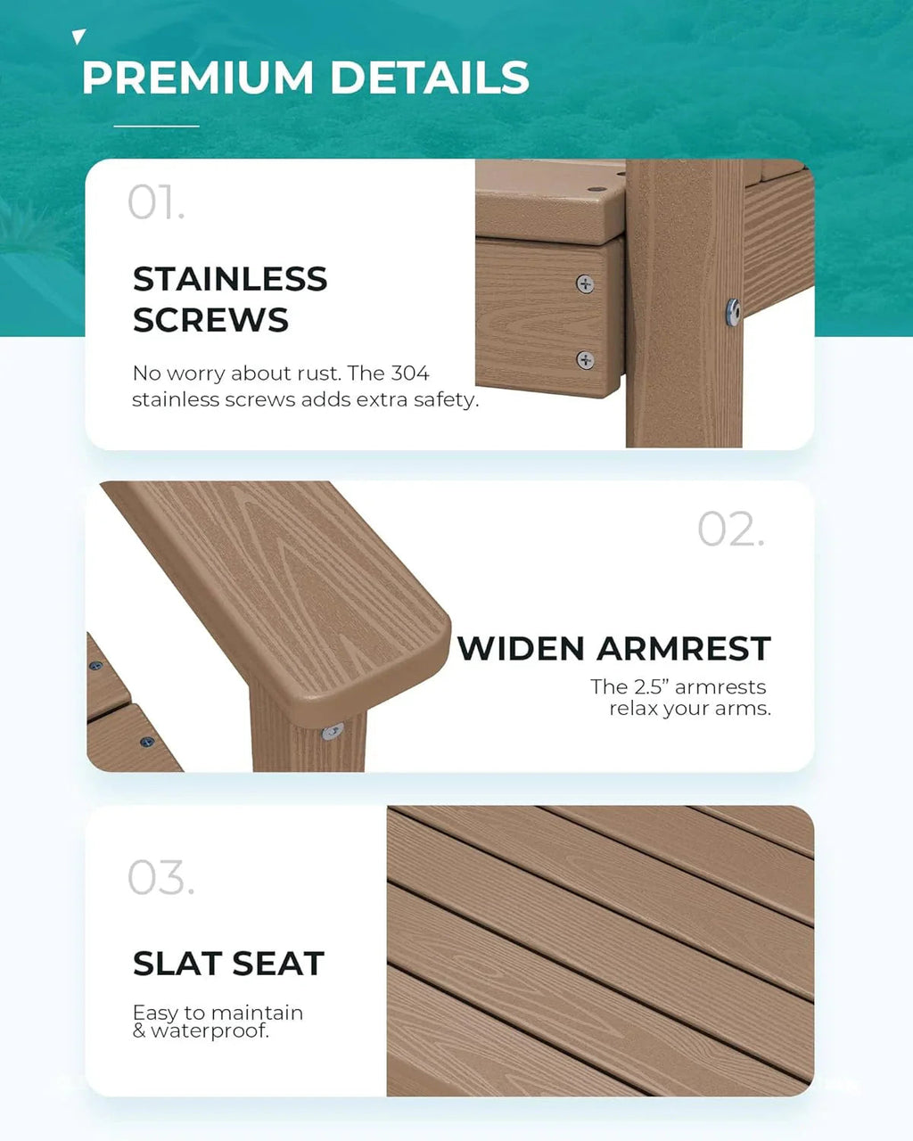 SERWALL 7-Piece HDPE Patio Dining Set, Aruba, 66.9in D x 32.2in W x 29.1in H