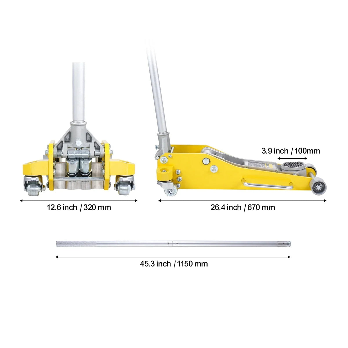 KFFKFF Low Profile Aluminum Floor Jack, 3 Ton Capacity, 3.7-18.3 Inch Lift Range, Dual Piston